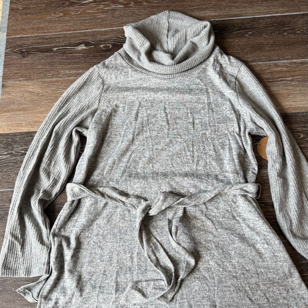 Parallel Skies Gray Ribbed Turtleneck Sweater XL | Belted Cozy Knit Pullover NWT